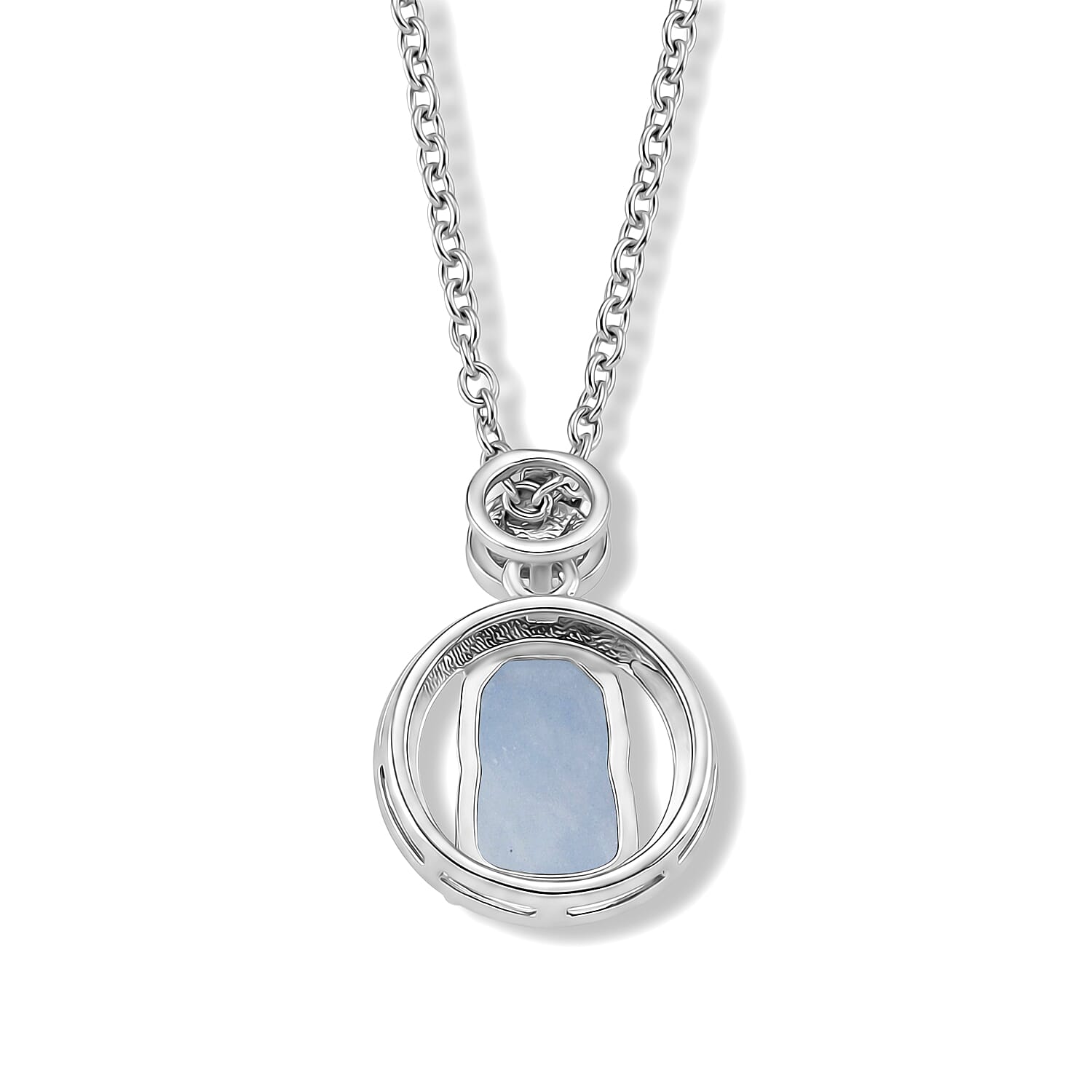 Aquamarine and Simulated Diamond 0.85 ctw Pendant in Silvertone with Stainless Steel Necklace (20 Inches)