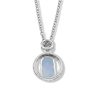 Aquamarine and Simulated Diamond 0.85 ctw Pendant in Silvertone with Stainless Steel Necklace (20 Inches)