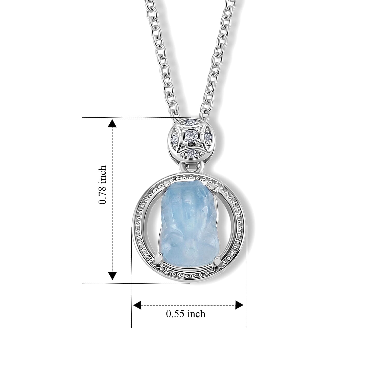 Aquamarine and Simulated Diamond 0.85 ctw Pendant in Silvertone with Stainless Steel Necklace (20 Inches)