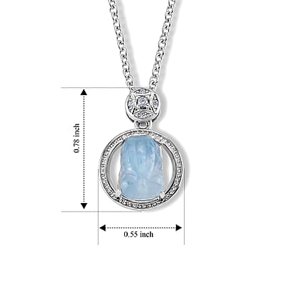 Aquamarine and Simulated Diamond 0.85 ctw Pendant in Silvertone with Stainless Steel Necklace (20 Inches)