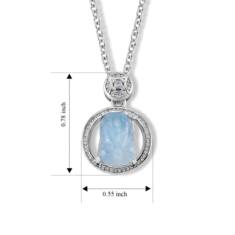 Aquamarine and Simulated Diamond 0.85 ctw Pendant in Silvertone with Stainless Steel Necklace (20 Inches)