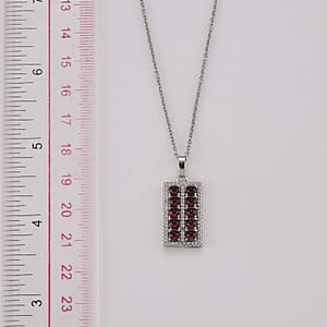 Mozambique Garnet and Simulated Diamond 1.30 ctw Pendant in Silvertone with Stainless Steel Necklace (20 Inches)