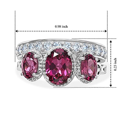 D'Joy Tanzanian Wine Garnet and White Zircon 3.40 ctw Set of 2 Ring in Rhodium Over Sterling Silver (Size 6.00)