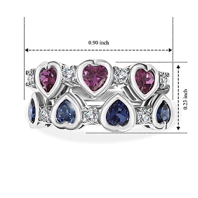 D'Joy Lab Grown Ceylon Blue Sapphire and Multi Gemstone 2.85 ctw Set of 2 Ring in Rhodium Over Sterling Silver (Size 6.00)