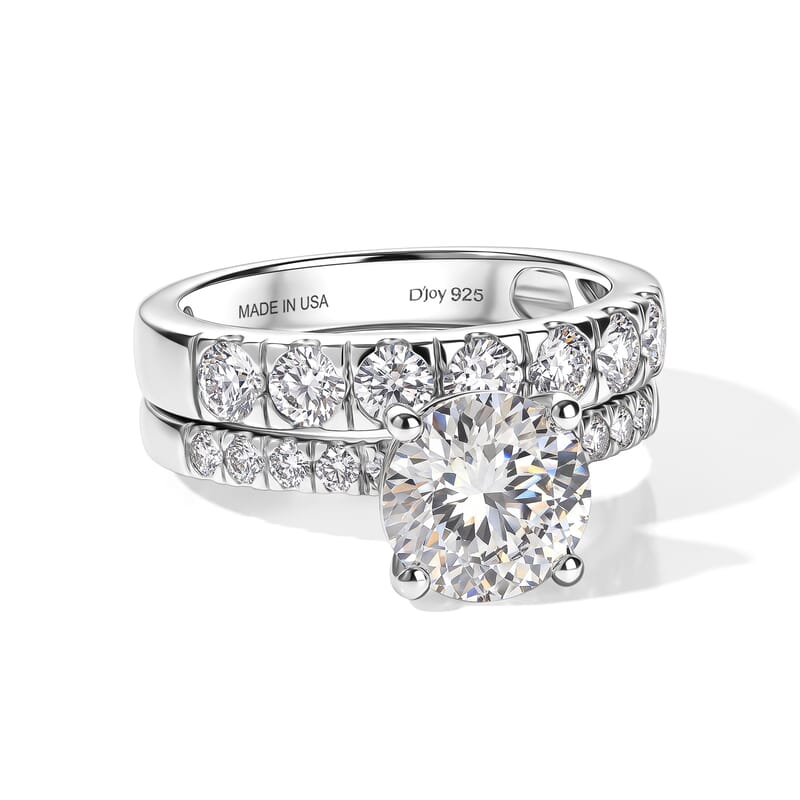 D'Joy 120 Faceted Moissanite 2.75 ctw Set of 2 Ring in Rhodium Over Sterling Silver (Size 6.00)