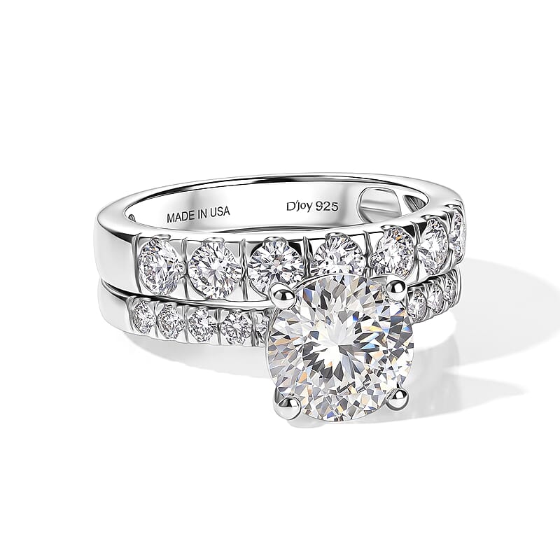 D'Joy 120 Faceted Moissanite 2.75 ctw Set of 2 Ring in Rhodium Over Sterling Silver (Size 6.00)