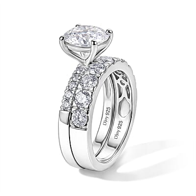 D'Joy 120 Faceted Moissanite 2.75 ctw Set of 2 Ring in Rhodium Over Sterling Silver (Size 6.00)