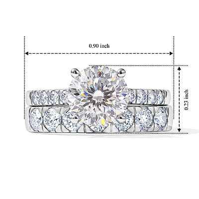 D'Joy 120 Faceted Moissanite 2.75 ctw Set of 2 Ring in Rhodium Over Sterling Silver (Size 6.00)