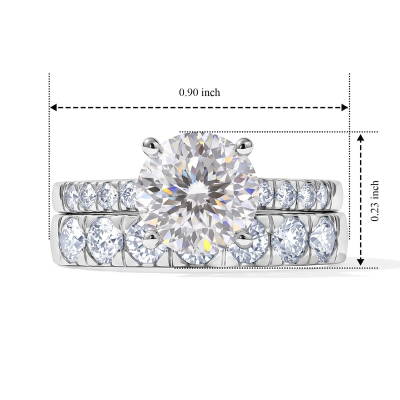 D'Joy 120 Faceted Moissanite 2.75 ctw Set of 2 Ring in Rhodium Over Sterling Silver (Size 6.00)