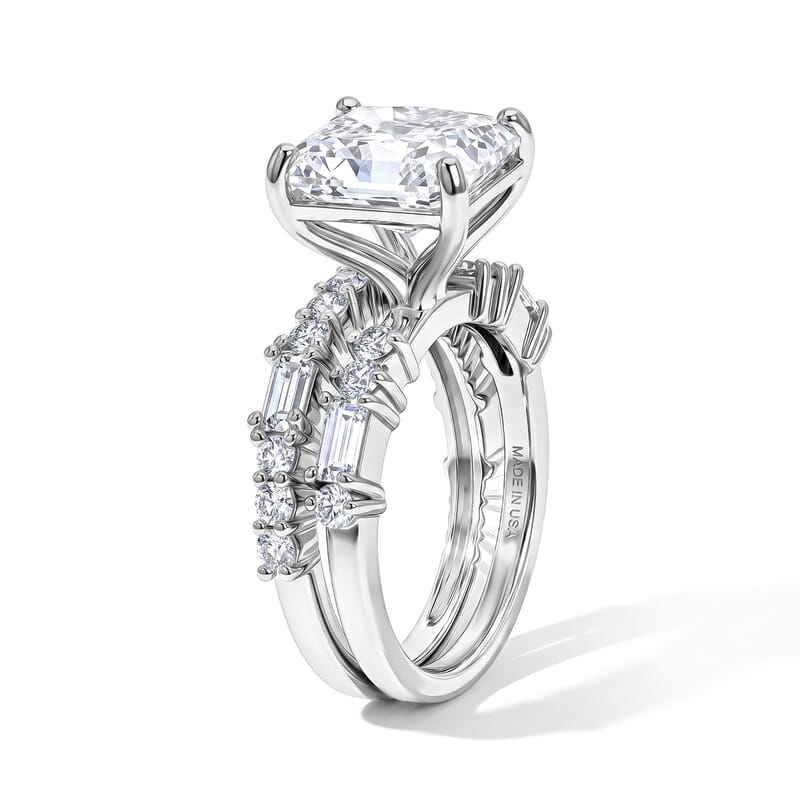 D'Joy Radiant Cut Moissanite 4.85 ctw Set of 2 Ring in Rhodium Over Sterling Silver (Size 6.00)