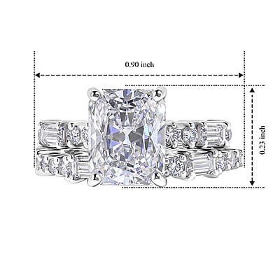 D'Joy Radiant Cut Moissanite 4.85 ctw Set of 2 Ring in Rhodium Over Sterling Silver (Size 6.00)