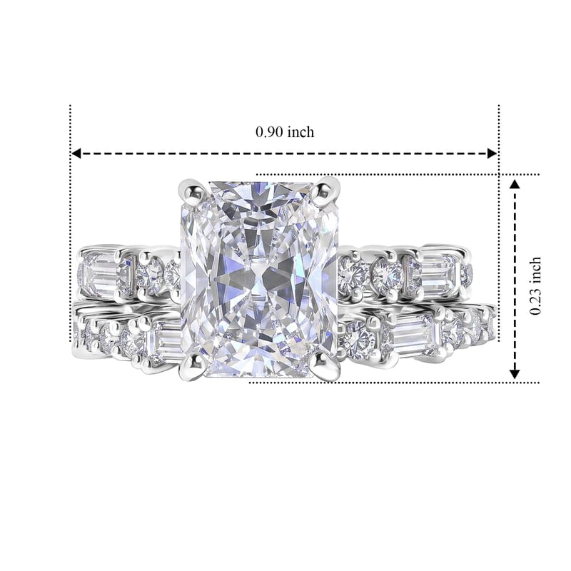 D'Joy Radiant Cut Moissanite 4.85 ctw Set of 2 Ring in Rhodium Over Sterling Silver (Size 6.00)