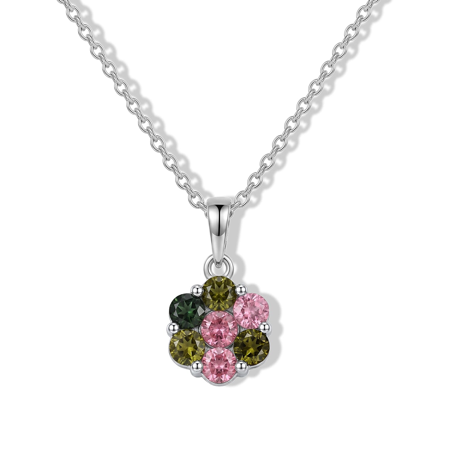 EverTrue Premium Multi-Tourmaline 2.80 ctw Ring (Size7.0) and Pendant in Platinum Bond with Stainless Steel Necklace (20 Inches)