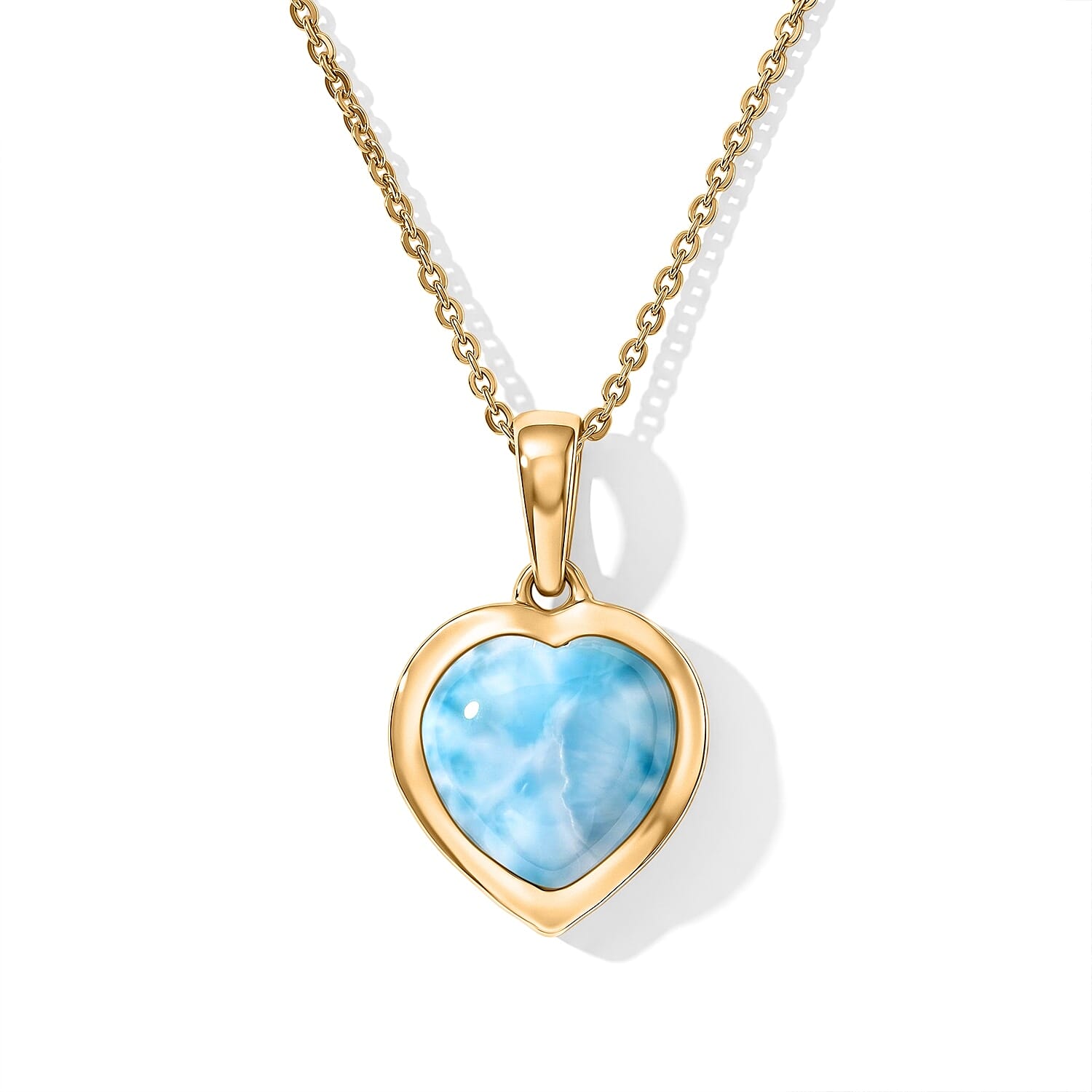 D'Joy AAA Larimar and Multi Gemstone 4.25 ctw Ocean Heart Pendant Necklace (20 Inches) in 18K YG Plated Sterling Silver