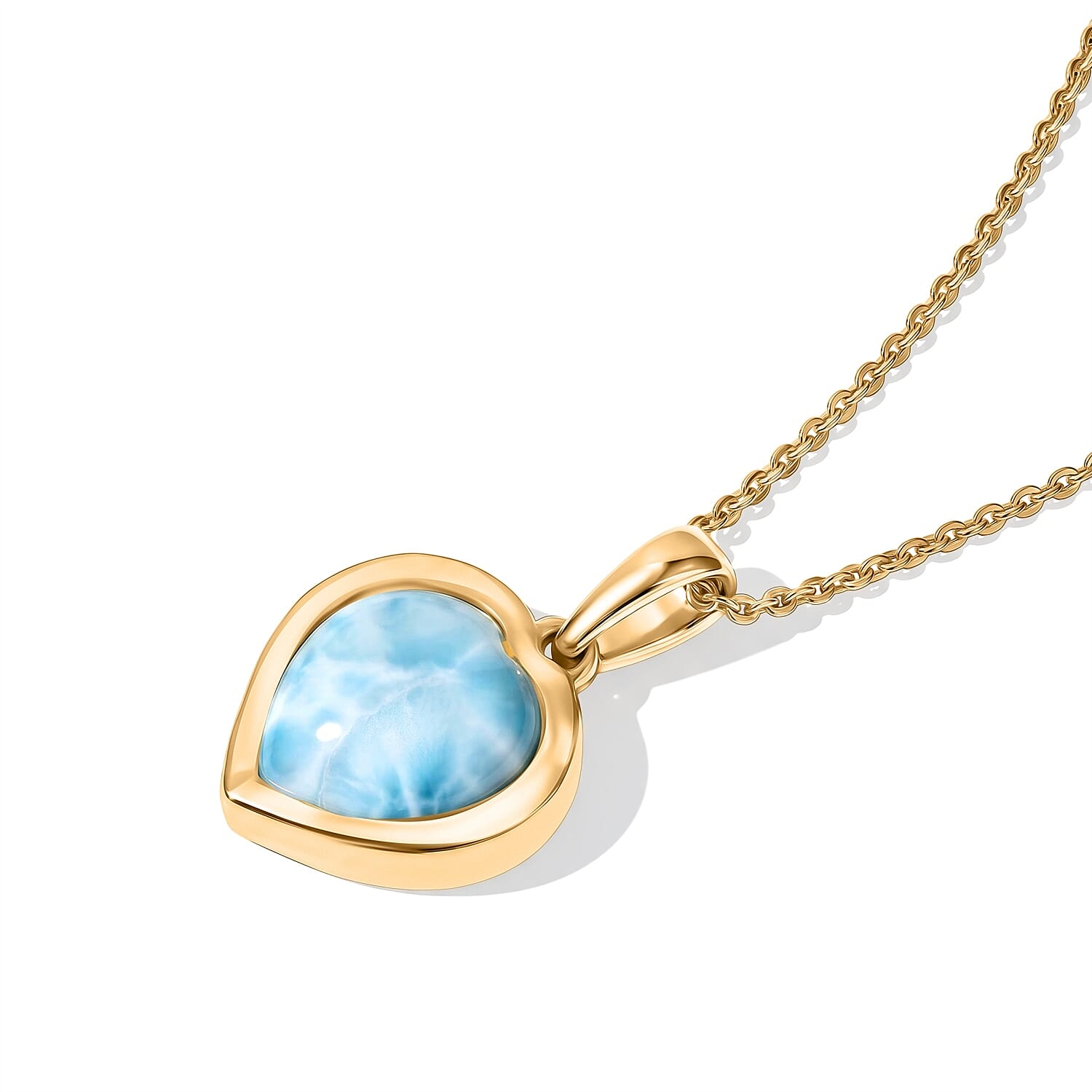 D'Joy AAA Larimar and Multi Gemstone 4.25 ctw Ocean Heart Pendant Necklace (20 Inches) in 18K YG Plated Sterling Silver