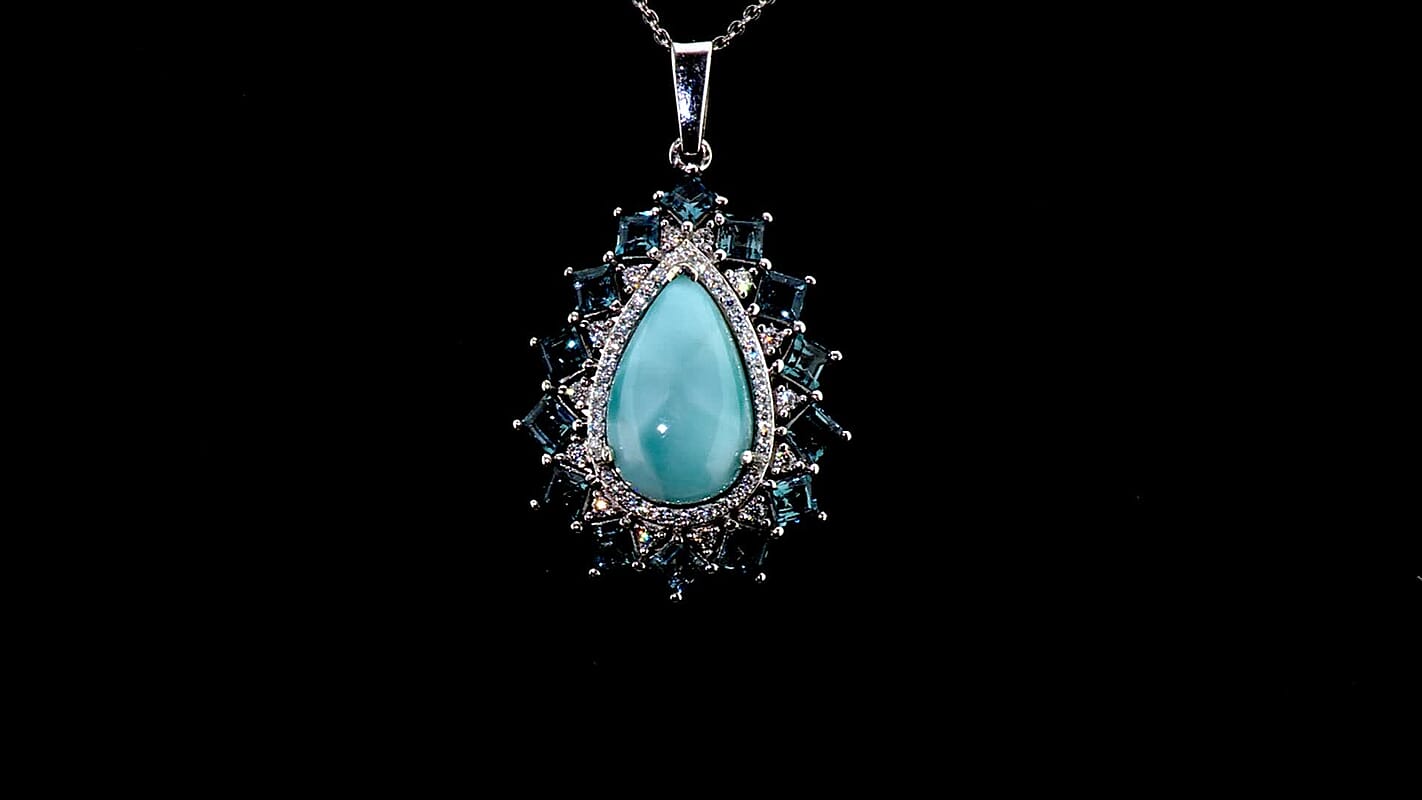 D'Joy AAA Larimar and Multi Gemstone 11.00 ctw Pendant Necklace (20 Inches) in Rhodium Over Sterling Silver