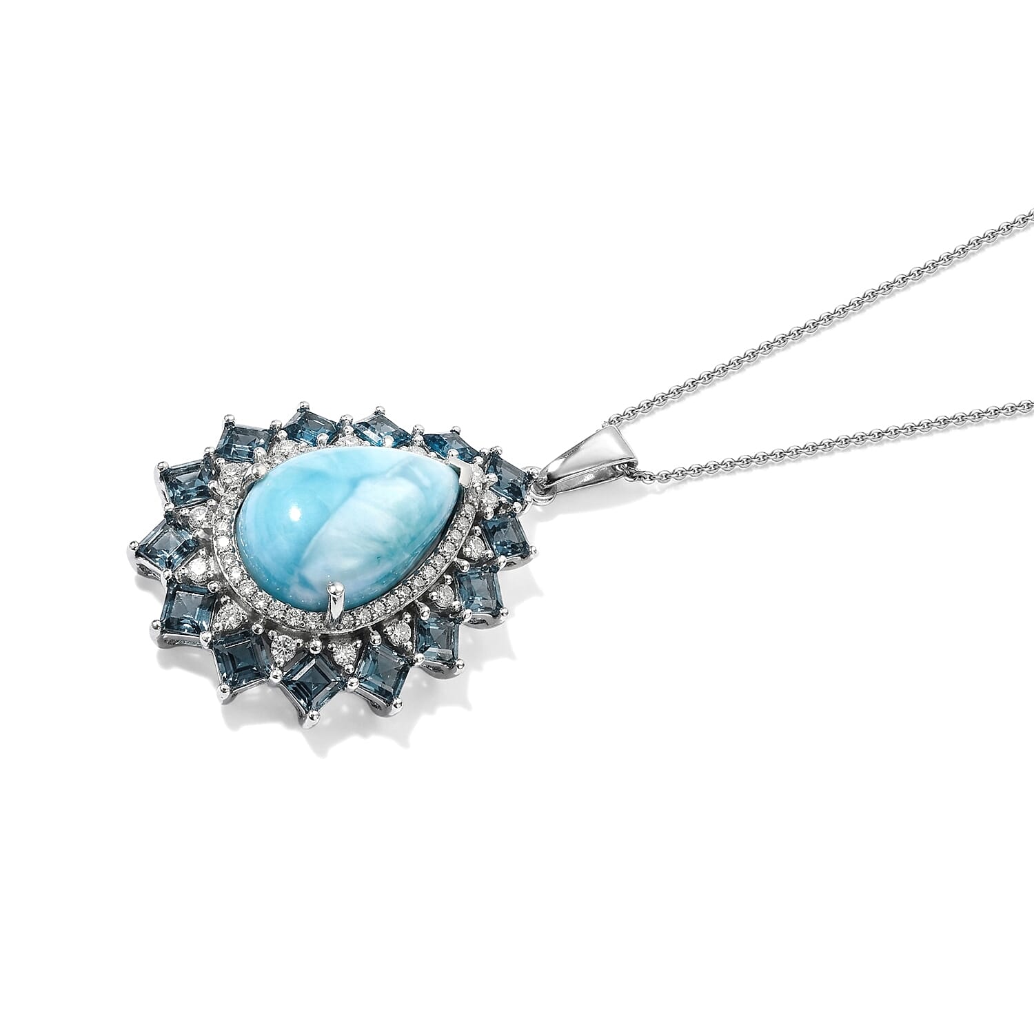 D'Joy AAA Larimar and Multi Gemstone 11.00 ctw Pendant Necklace (20 Inches) in Rhodium Over Sterling Silver