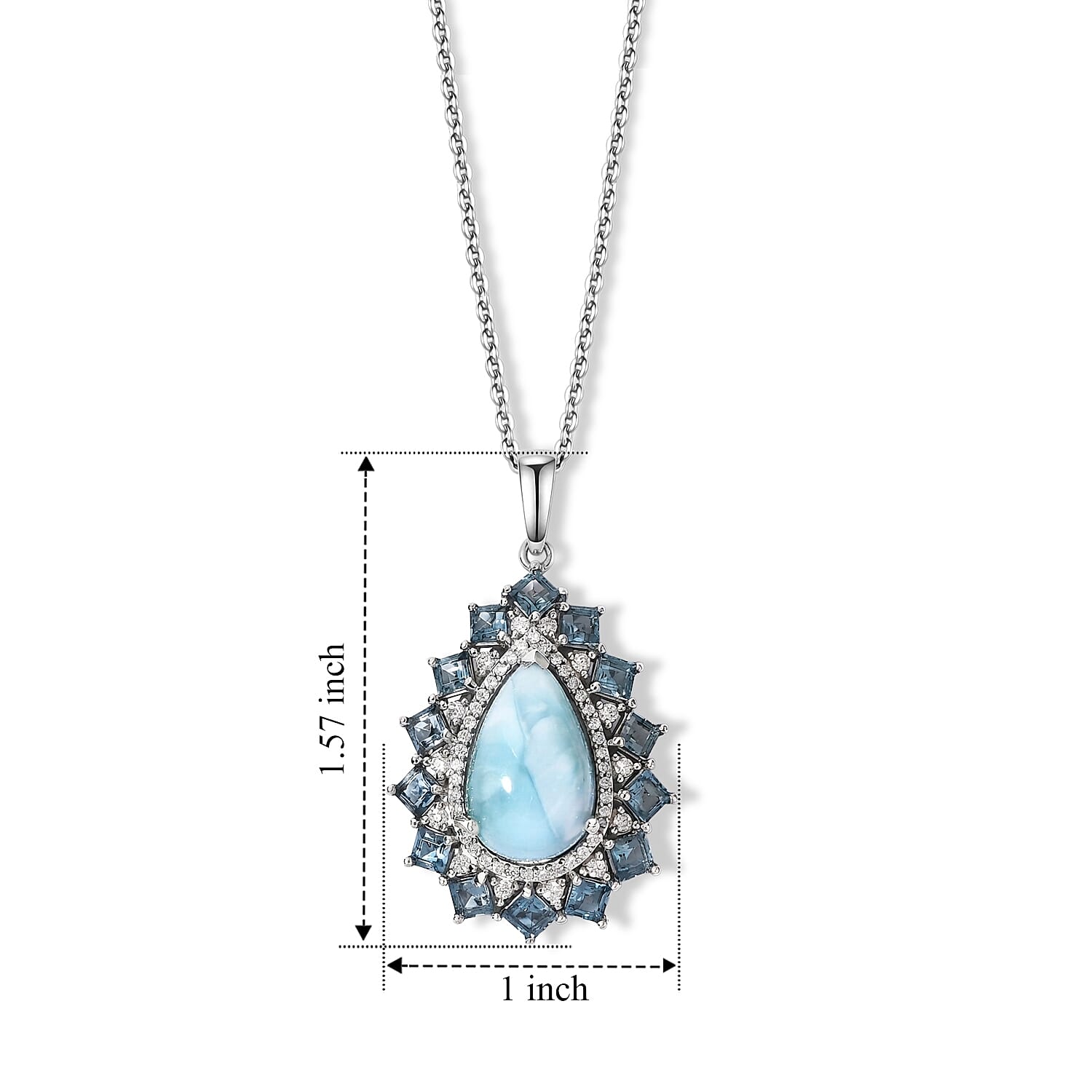 D'Joy AAA Larimar and Multi Gemstone 11.00 ctw Pendant Necklace (20 Inches) in Rhodium Over Sterling Silver