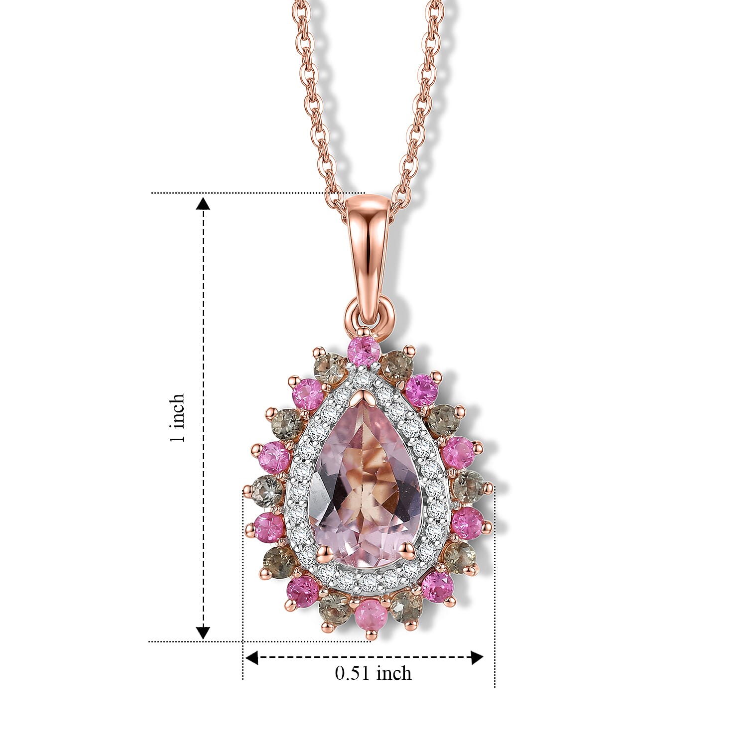 D'Joy Premium Pink Morganite and Multi Gemstone 1.90 ctw Blush Mist Floral Pendant Necklace (20 Inches) in 18K Vermeil RG Over Sterling Silver