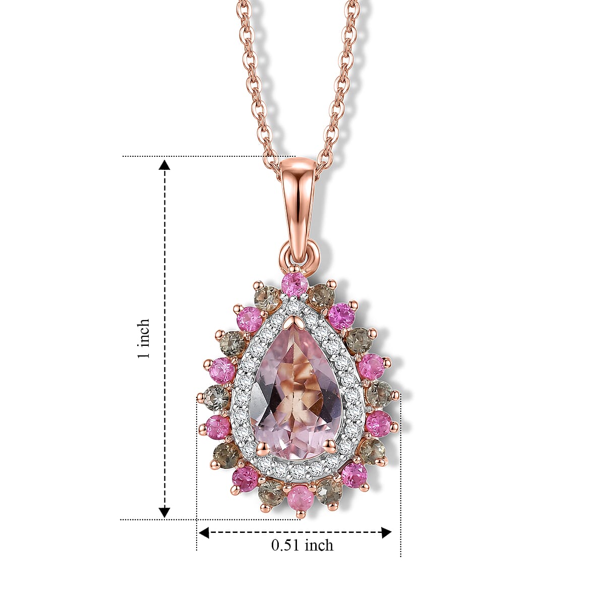 D'Joy Premium Pink Morganite and Multi Gemstone 1.90 ctw Blush Mist Floral Pendant Necklace (20 Inches) in 18K Vermeil RG Over Sterling Silver image number 5