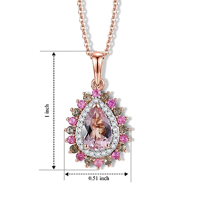 D'Joy Premium Pink Morganite and Multi Gemstone 1.90 ctw Blush Mist Floral Pendant Necklace (20 Inches) in 18K Vermeil RG Over Sterling Silver
