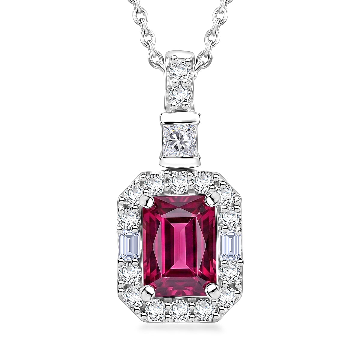 D'Joy Premium Usambara Color Change Garnet and Moissanite 1.54 ctw Pendant Necklace in Rhodium Over Sterling Silver (18 Inches)