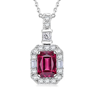 D'Joy Premium Usambara Color Change Garnet and Moissanite 1.54 ctw Pendant Necklace in Rhodium Over Sterling Silver (18 Inches)