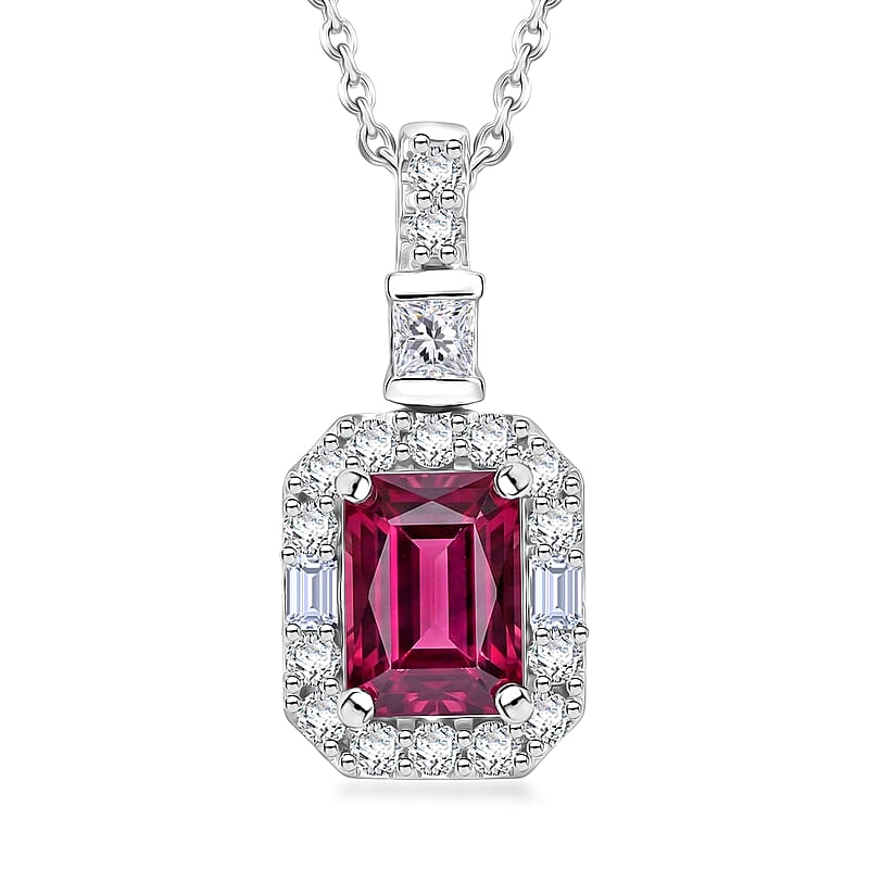 D'Joy Premium Usambara Color Change Garnet and Moissanite 1.54 ctw Pendant Necklace in Rhodium Over Sterling Silver (18 Inches)