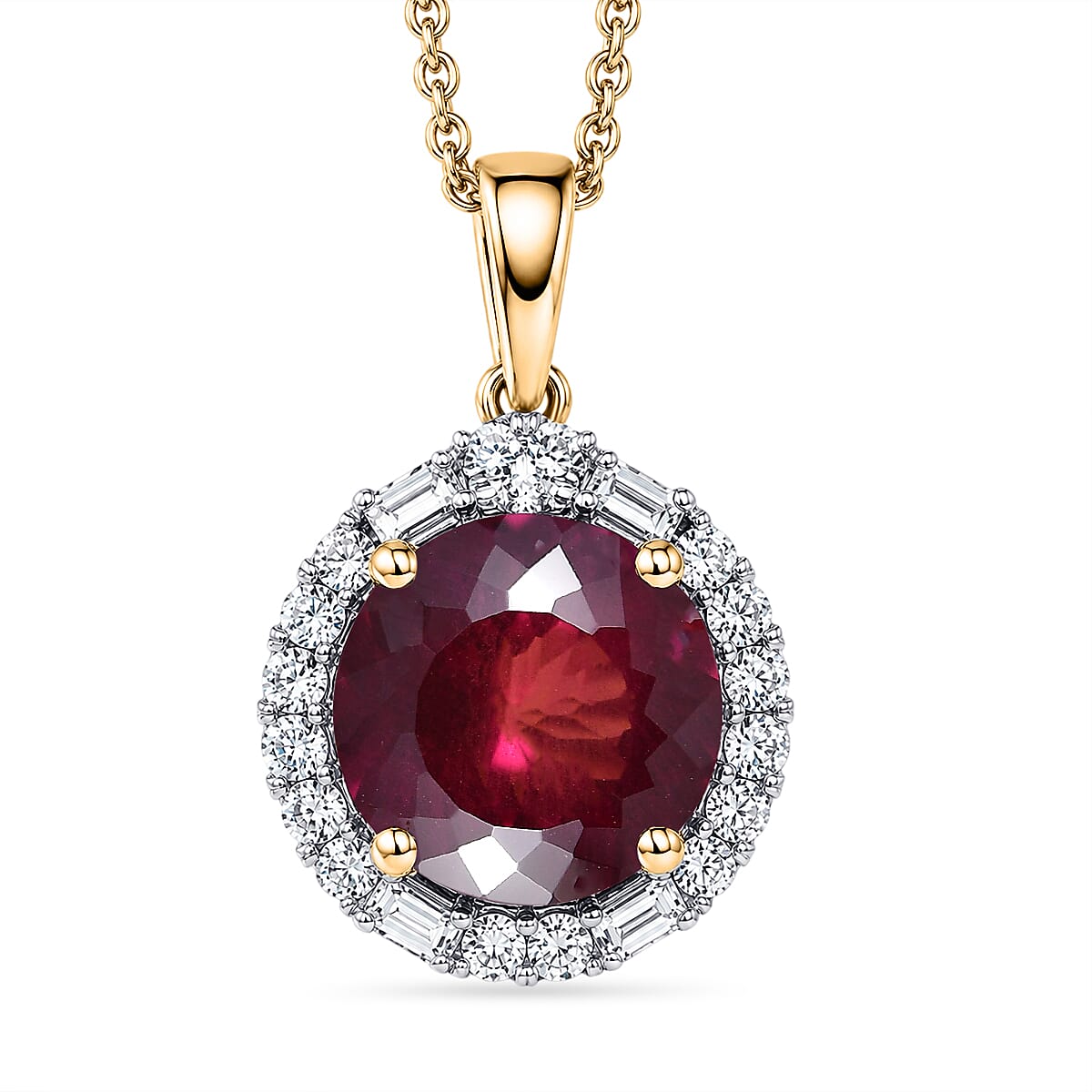 AAA Usambara Color Change Garnet and Luxuriant Lab Grown Diamond G-H SI 2.75 ctw Pendant Necklace in 10K Yellow Gold (18 Inches)