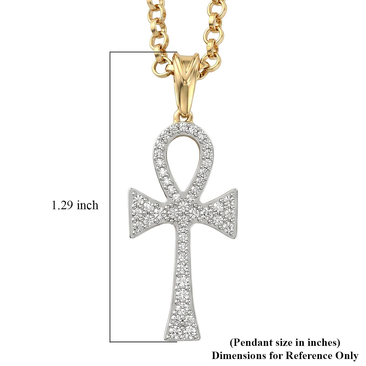 D'Joy Moissanite 0.40 ctw Ankh Cross Men's Pendant Necklace in 18K Vermeil Yellow Gold Over Sterling Silver 24 Inches