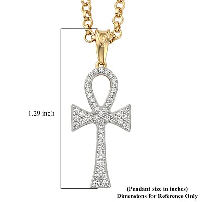 D'Joy Moissanite 0.40 ctw Ankh Cross Men's Pendant Necklace in 18K Vermeil Yellow Gold Over Sterling Silver 24 Inches