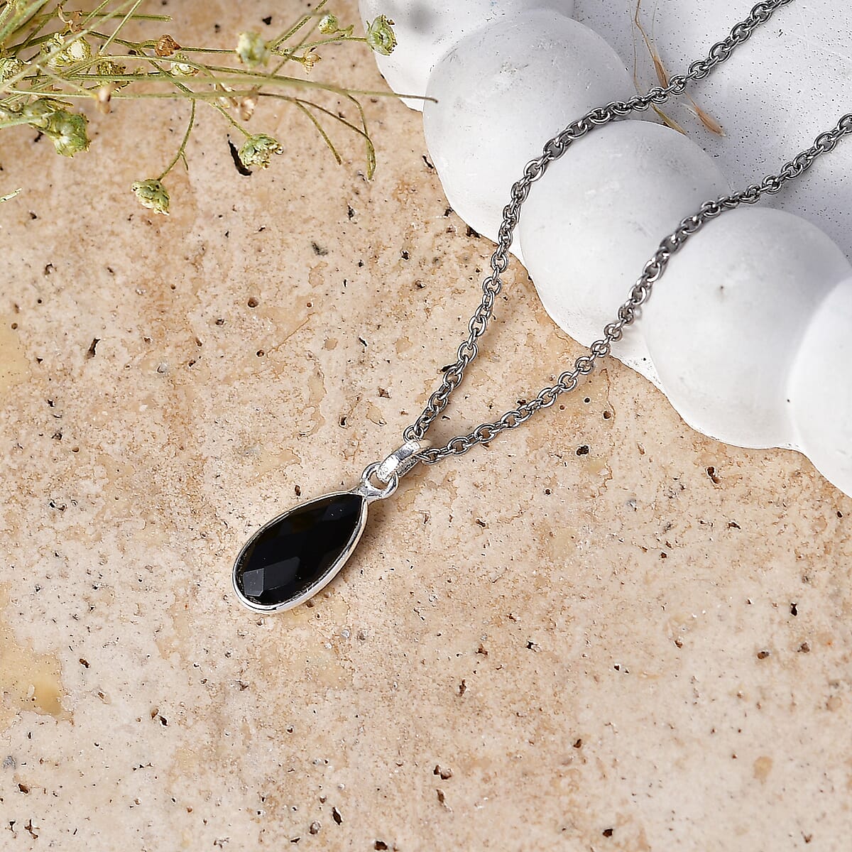Black Onyx 2.00 ctw Pendant in Sterling Silver with Stainless Steel Necklace (18 Inches) image number 1