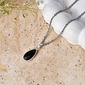 Black Onyx 2.00 ctw Pendant in Sterling Silver with Stainless Steel Necklace (18 Inches)