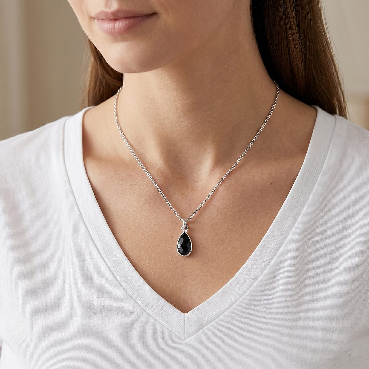 Black Onyx 2.00 ctw Pendant in Sterling Silver with Stainless Steel Necklace (18 Inches) image number 2