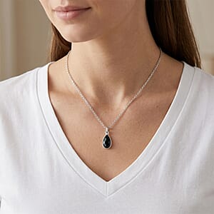 Black Onyx 2.00 ctw Pendant in Sterling Silver with Stainless Steel Necklace (18 Inches)