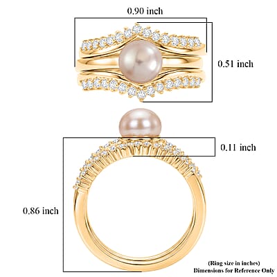 EverTrue Pink Freshwater Pearl and White Zircon 0.60 ctw Bridal Ring in 18K YG Plated (Size 5.0)
