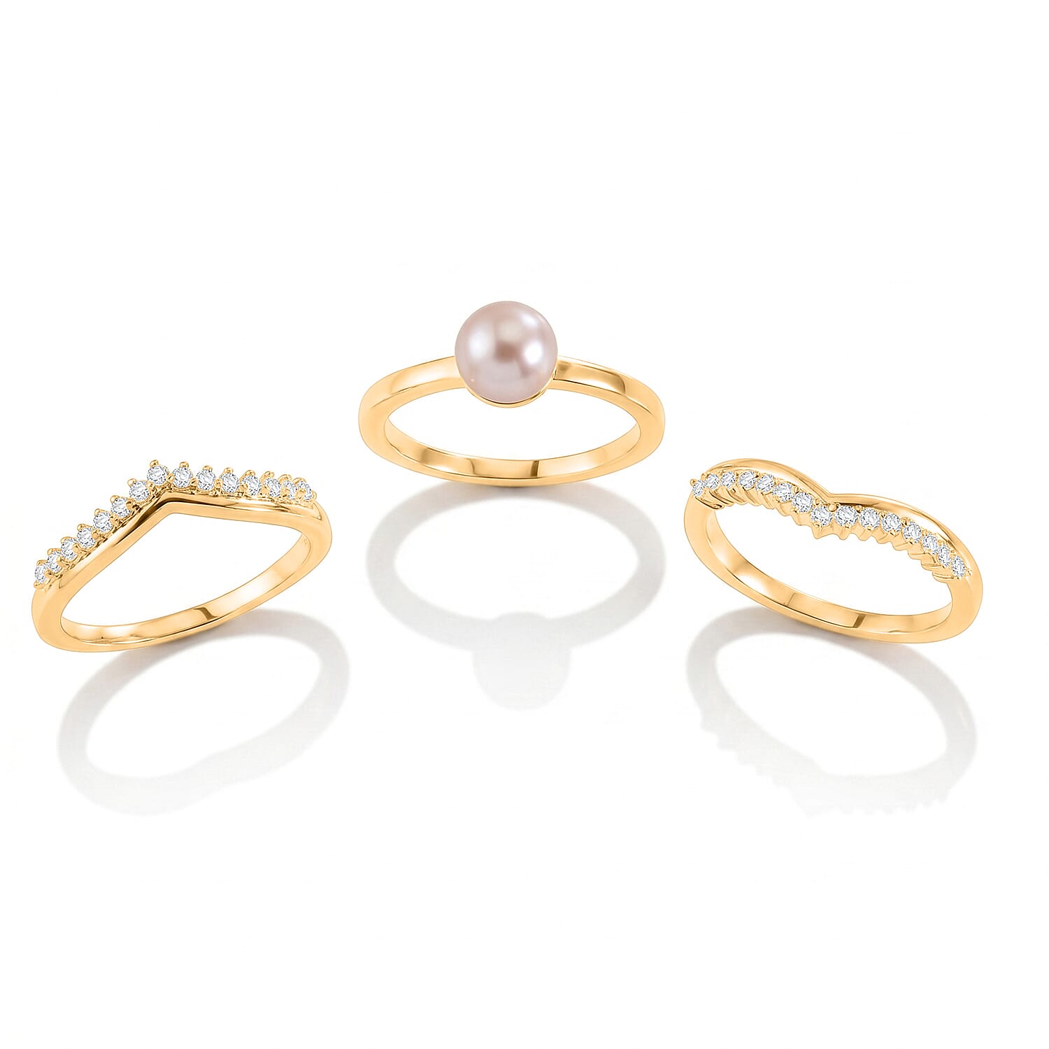 EverTrue Pink Freshwater Pearl and White Zircon 0.60 ctw Bridal Ring in 18K YG Plated (Size 6.0)