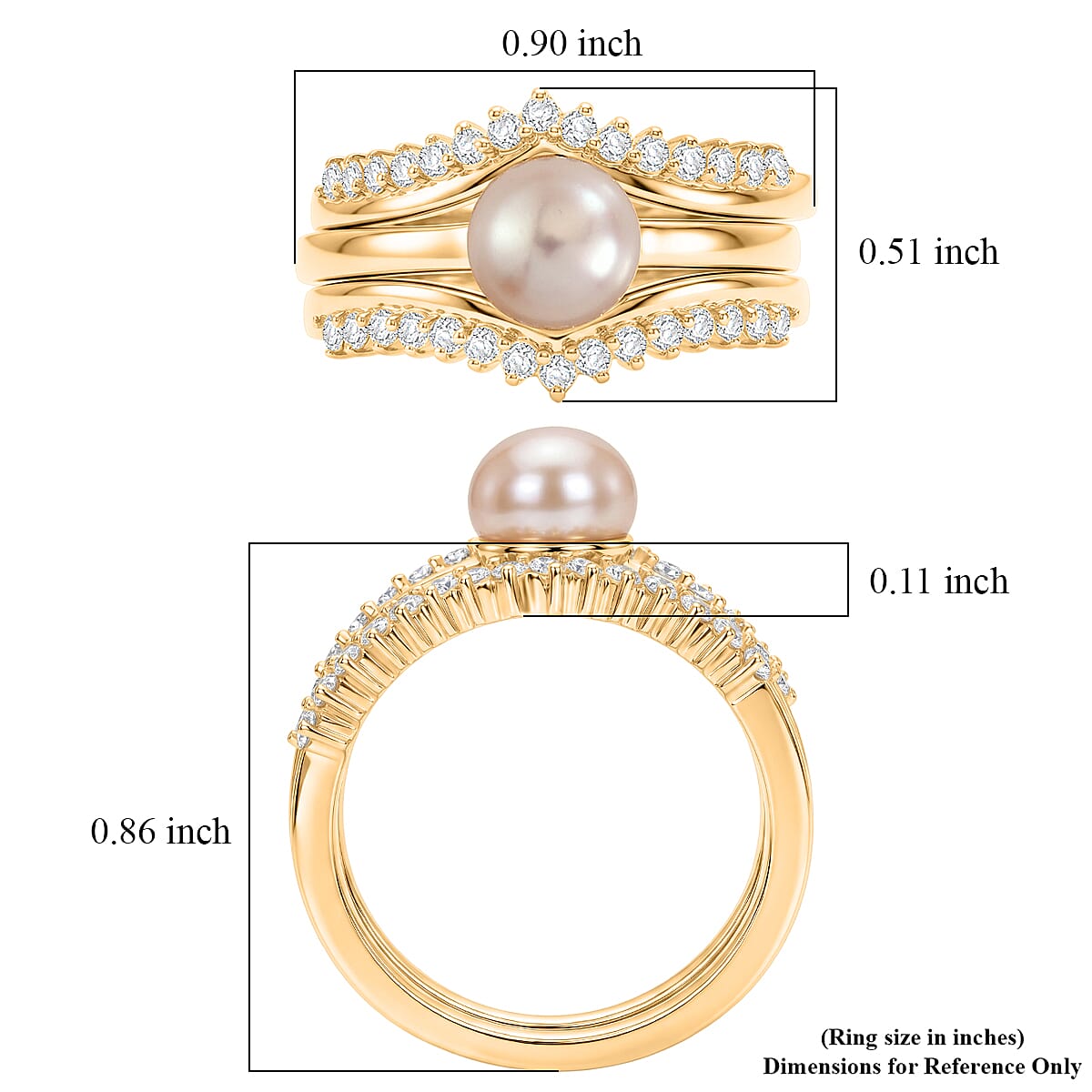 EverTrue Pink Freshwater Pearl and White Zircon 0.60 ctw Bridal Ring in 18K YG Plated (Size 6.0)