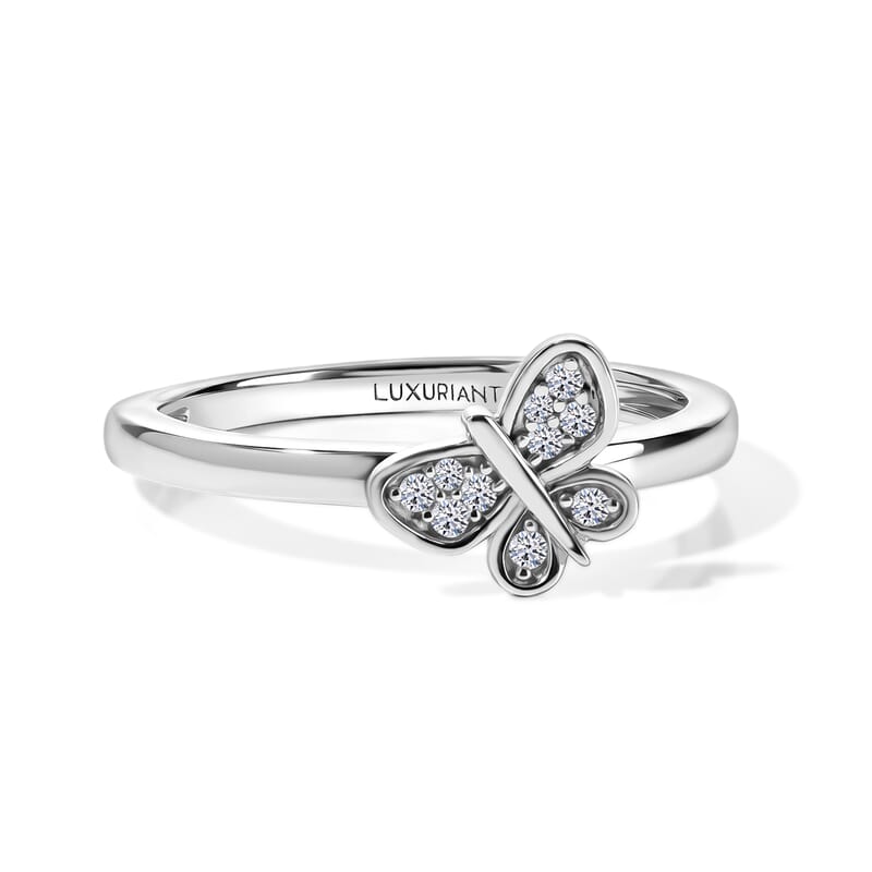 Luxuriant Lab Grown Diamond G-H SI 0.10 ctw Set of 2 Stackable Ring in 18K Vermeil YG and Rhodium Over Sterling Silver (Size 5.00)