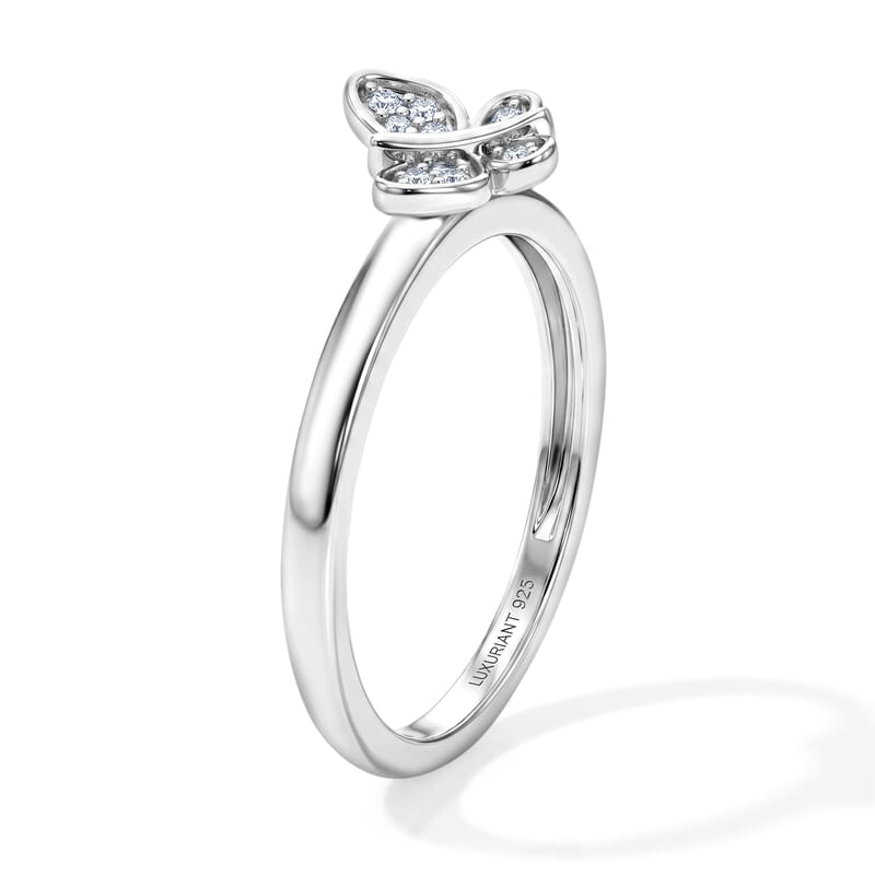 Luxuriant Lab Grown Diamond G-H SI 0.10 ctw Set of 2 Stackable Ring in 18K Vermeil YG and Rhodium Over Sterling Silver (Size 5.00)