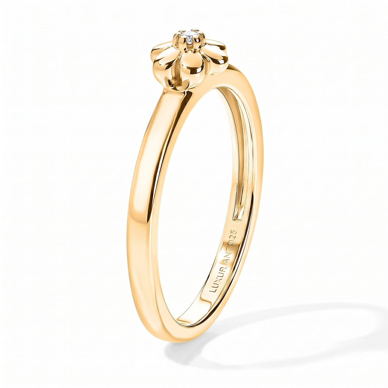Luxuriant Lab Grown Diamond G-H SI 0.10 ctw Set of 2 Stackable Ring in 18K Vermeil YG and Rhodium Over Sterling Silver (Size 5.00)