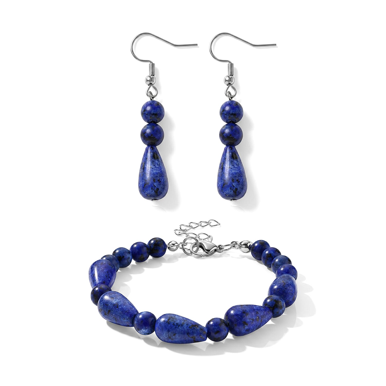 Lapis Lazuli 60.00 ctw Bracelet (7-9In) and Earrings in Stainless Steel