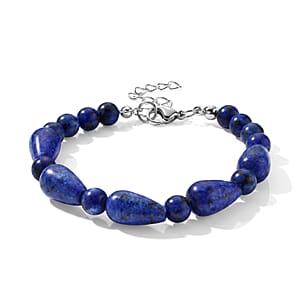 Lapis Lazuli 60.00 ctw Bracelet (7-9In) and Earrings in Stainless Steel
