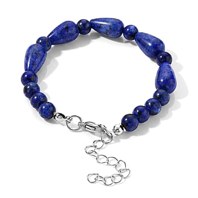 Lapis Lazuli 60.00 ctw Bracelet (7-9In) and Earrings in Stainless Steel