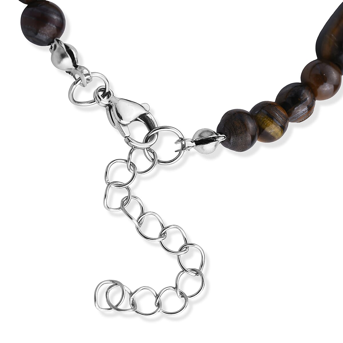 Yellow Tigers Eye 60.00 ctw Bracelet (7-9In) and Earrings in Stainless Steel image number 4