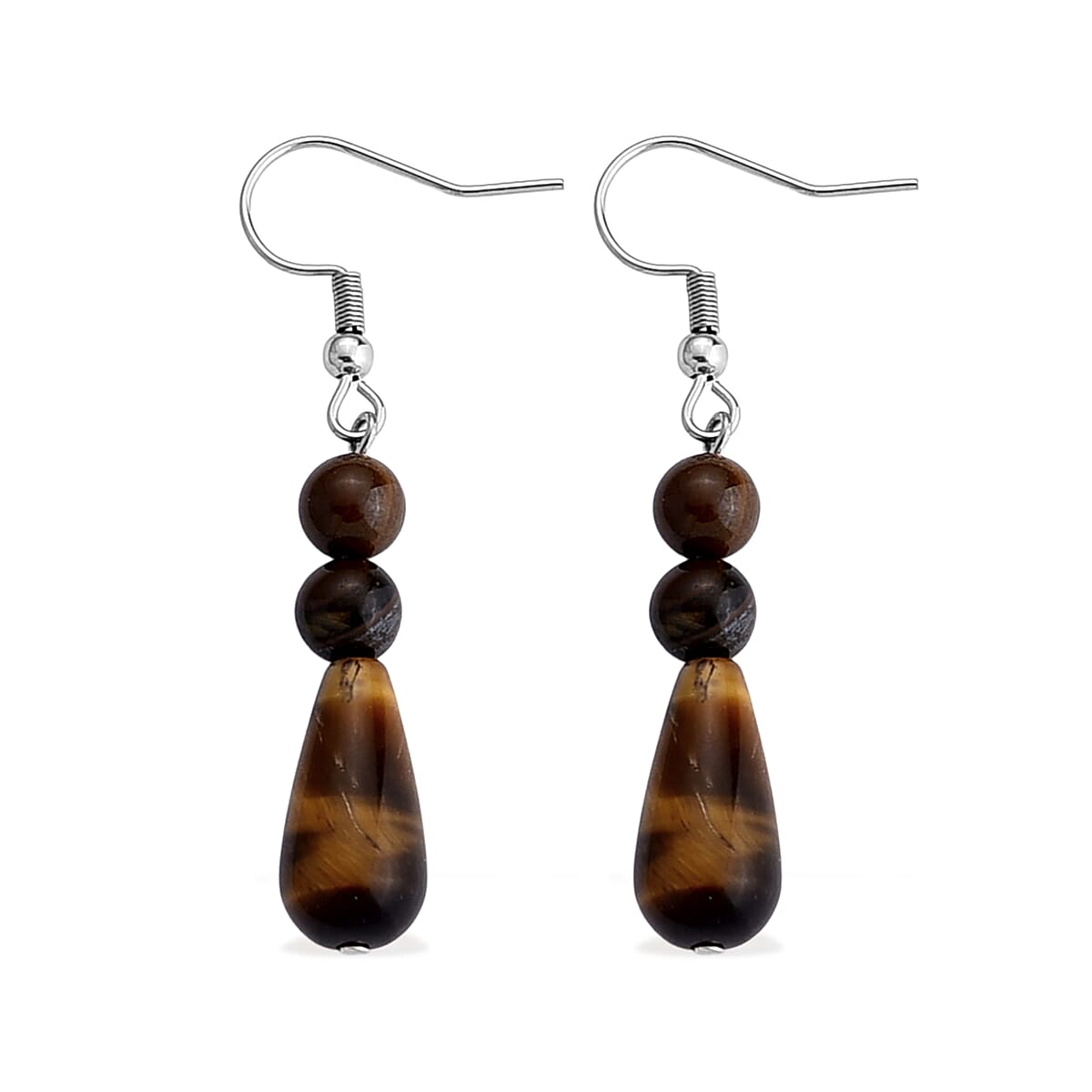 Yellow Tigers Eye 60.00 ctw Bracelet (7-9In) and Earrings in Stainless Steel image number 5
