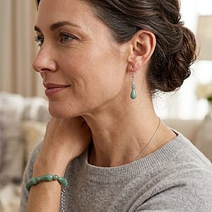 Green Aventurine 60.00 ctw Bracelet (7-9In) and Earrings in Stainless Steel