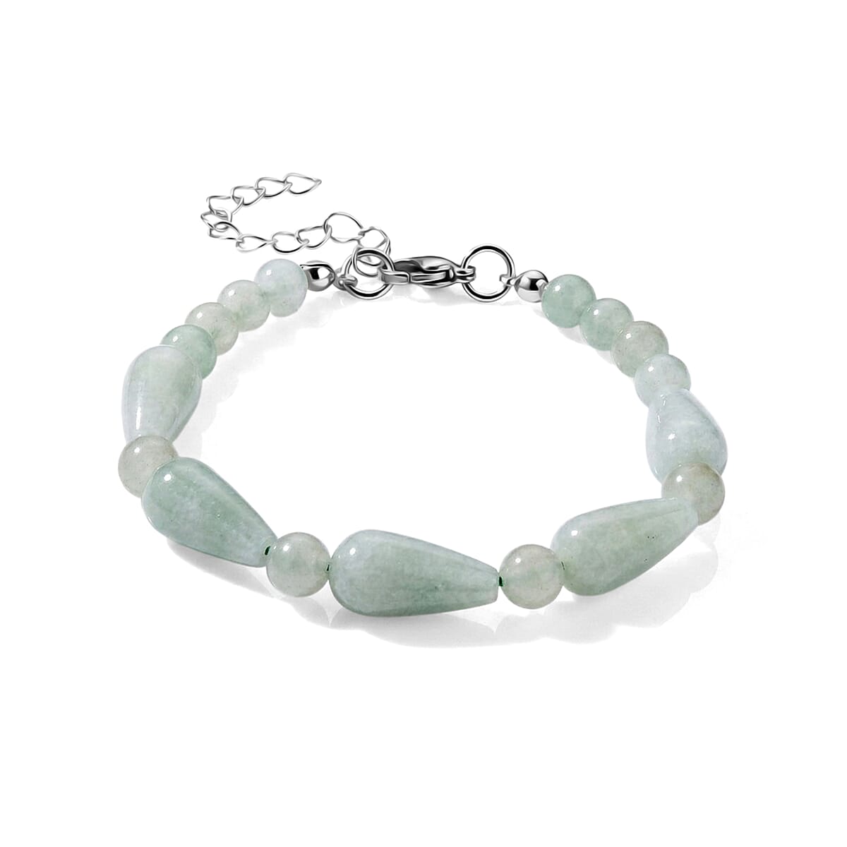 Green Aventurine 60.00 ctw Bracelet (7-9In) and Earrings in Stainless Steel image number 2