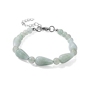 Green Aventurine 60.00 ctw Bracelet (7-9In) and Earrings in Stainless Steel