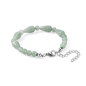 Green Aventurine 60.00 ctw Bracelet (7-9In) and Earrings in Stainless Steel